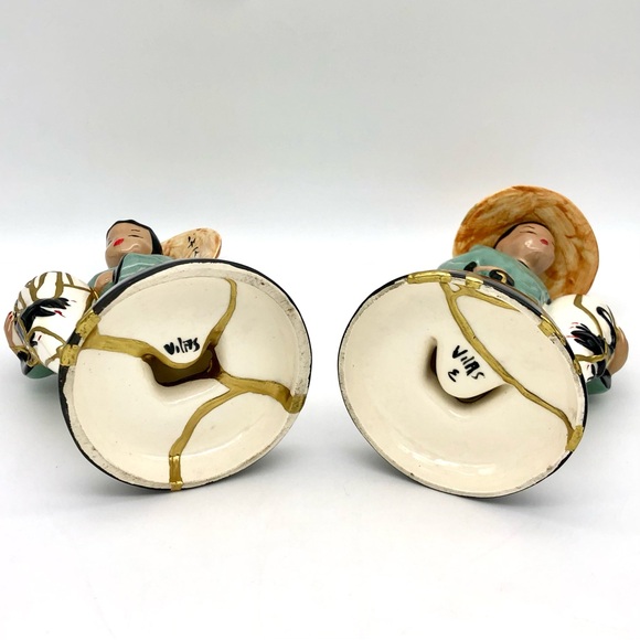 Vilas Asian Statuette Pair Kintsugi Repaired Gold Crack Art Growth Gift MCM - Picture 15 of 16